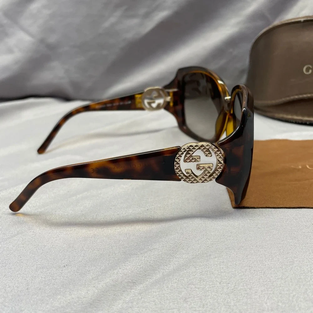 Gucci GG 3503/S Tortoise Shell Oversized Sunglasses Gold Interlocking GG Logo